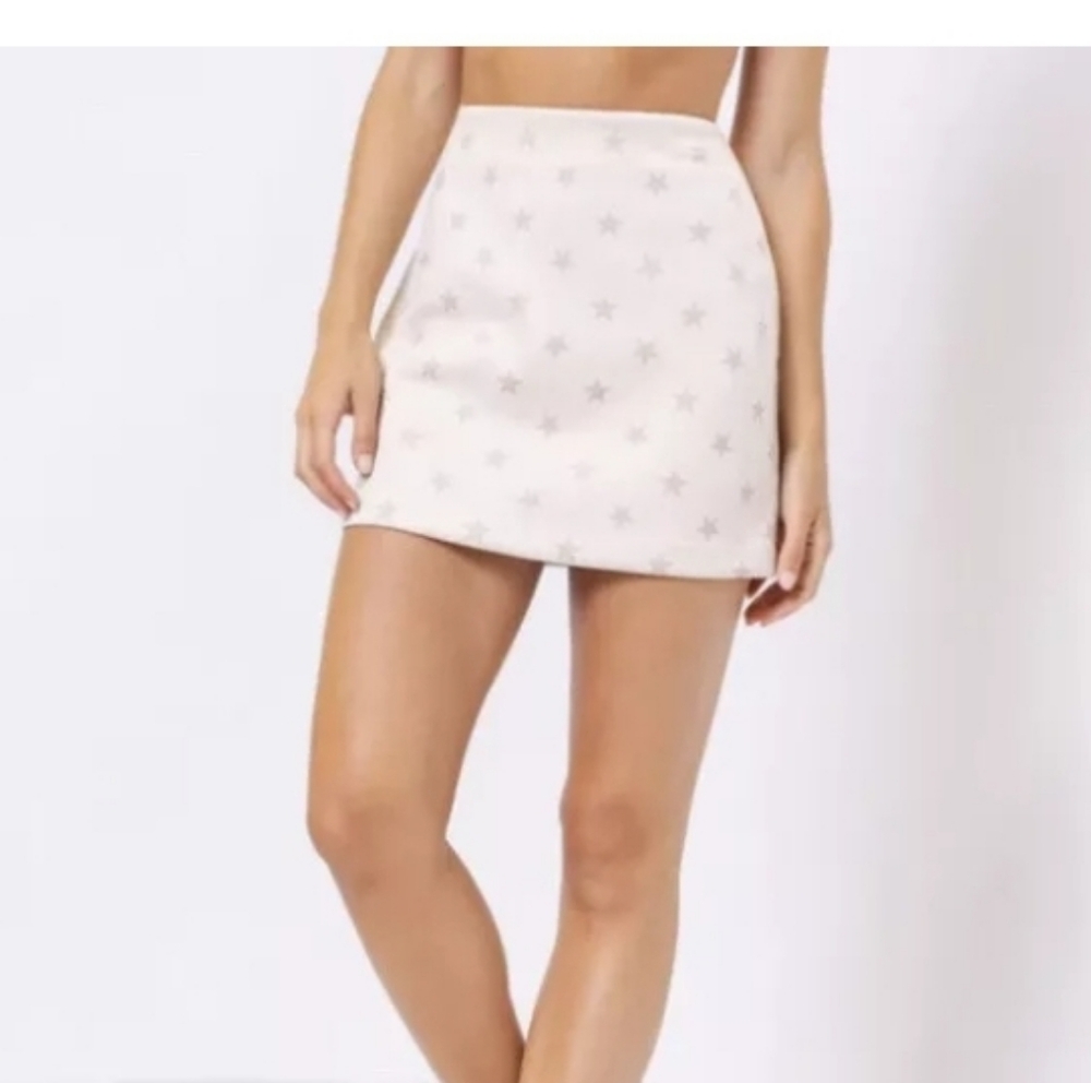 Altar’d State Faux Suede Cream Color Star Print Mini Skirt Small NWOT Western